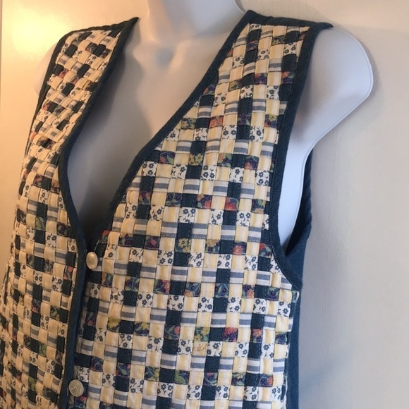 Rare Vintage Cottagecore Quilted Woven Denim Vest - Picture 5 of 14